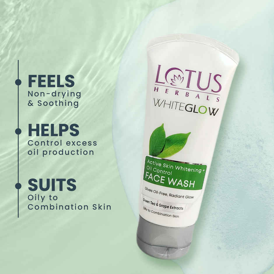 Lotus Herbals Whiteglow Active Skin Whitening & Oil Control Face Wash With Green Tea Extract Brightens Skin For All Skin Types