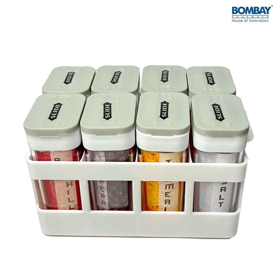 Spice and Masala Holder | 8 Pcs set with Tray Grey Colour