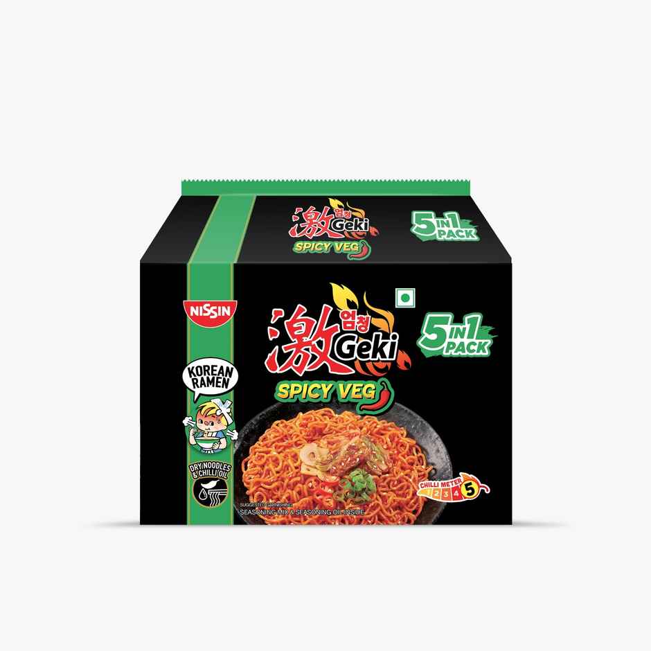 Nissin Geki - Hot and Spicy Korean Veg Flavoured Ramen Instant Noodles | 5 in 1 pack