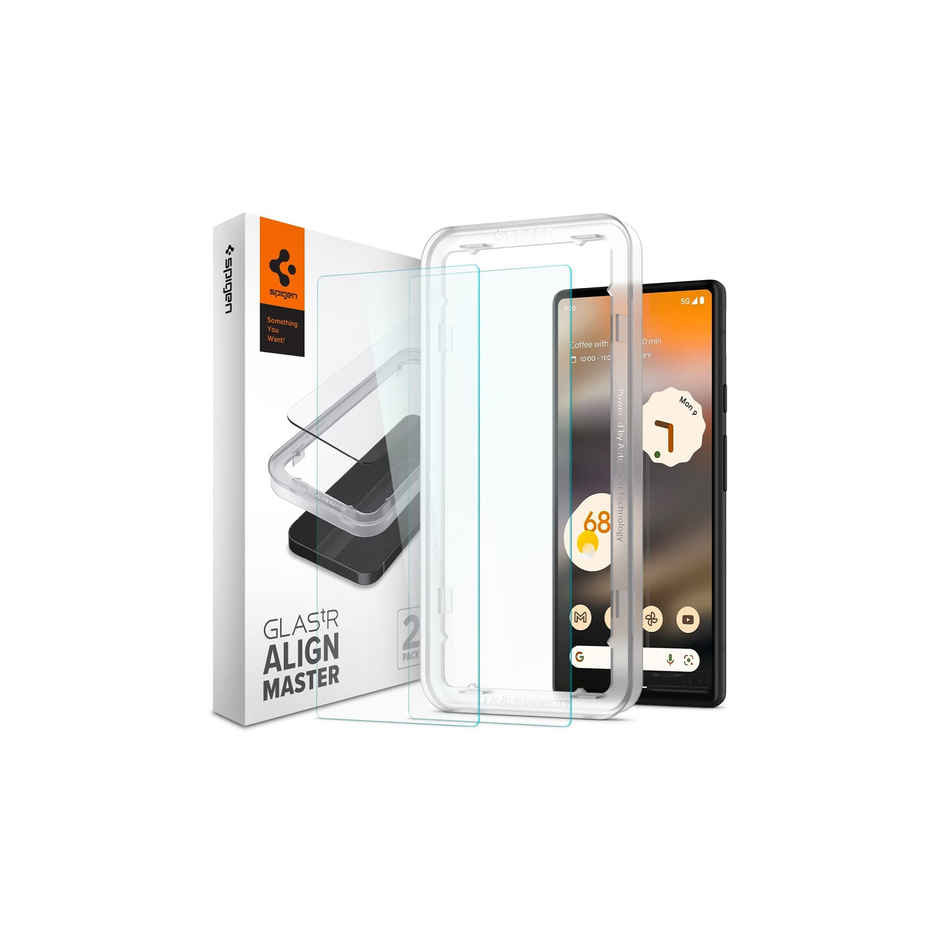 Spigen Alignmaster Tempered Glass Screen Protector Guard For Google Pixel 6a - 2 Pack