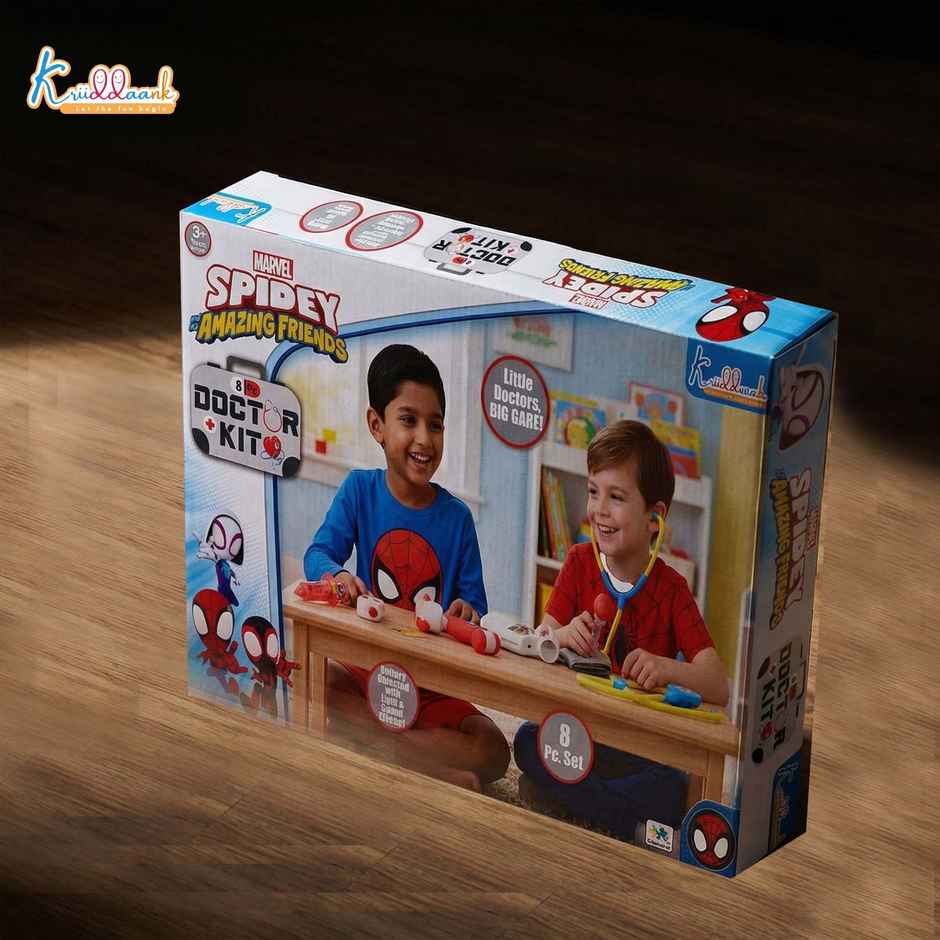 Kriiddaank Spiderman Medical Kit with Stethoscope, Syringe & Accessories (8 Pcs) Non Electric