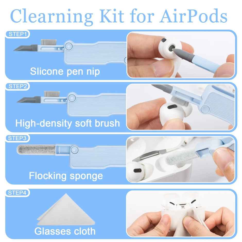 Elfora 7 in 1 Gadget Cleaning Kit for Keyboards, Earbuds, Airpods and Smartphones | White