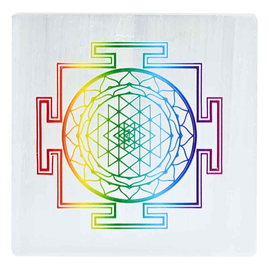 Hindcraft Selenite Charging Plate With Sri Yantra
