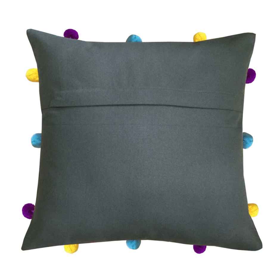 Lushomes Cushion Cover with Pom Pom - Grey | 12 x 12 inch