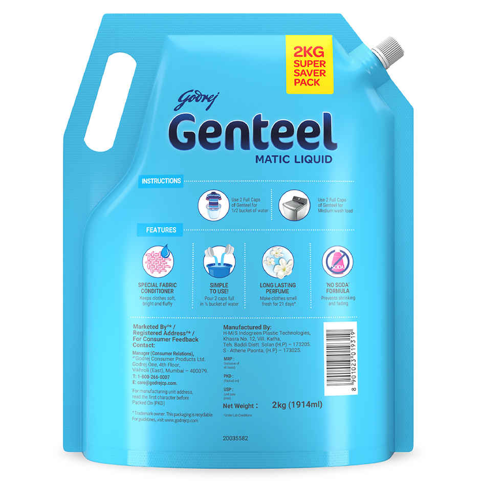 Godrej Genteel Matic Top Load Detergent Liquid Pouch