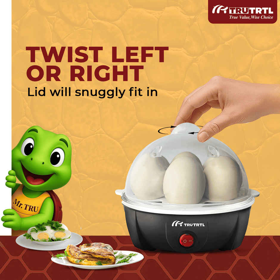truTRTL Smart Instant Egg Boiler Machine 350 Watts | Plastic, 414 ml, Boil upto 7 Eggs (Hard, Medium, Soft)Automatic, Overheat Protection - Black