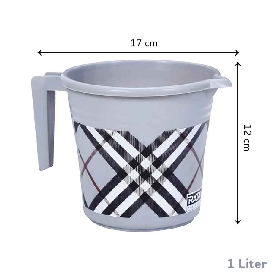 Ratan Plasticware Frosty Checks Print Baht Mug | 1 L | Grey | Pack Of 1