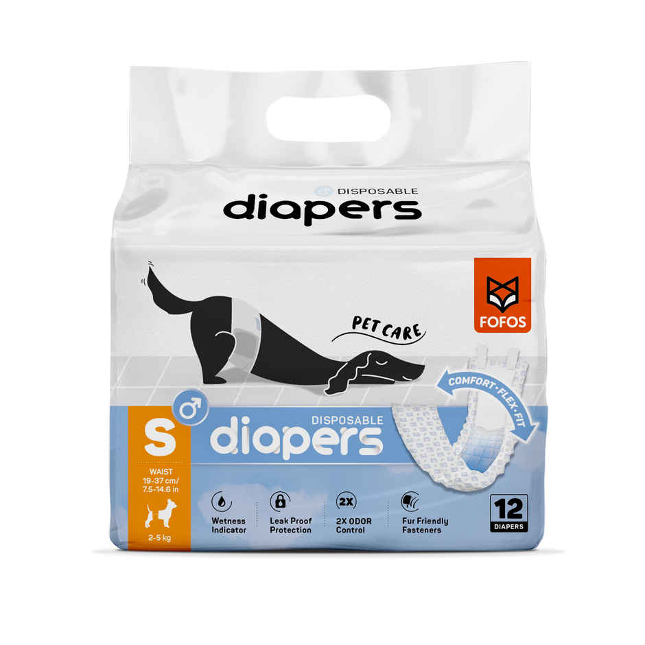 FOFOS Disposable Male Dog Diaper S (12 Pcs) Waist Size 19-37cm | Dog Diapers For Heat and Pee