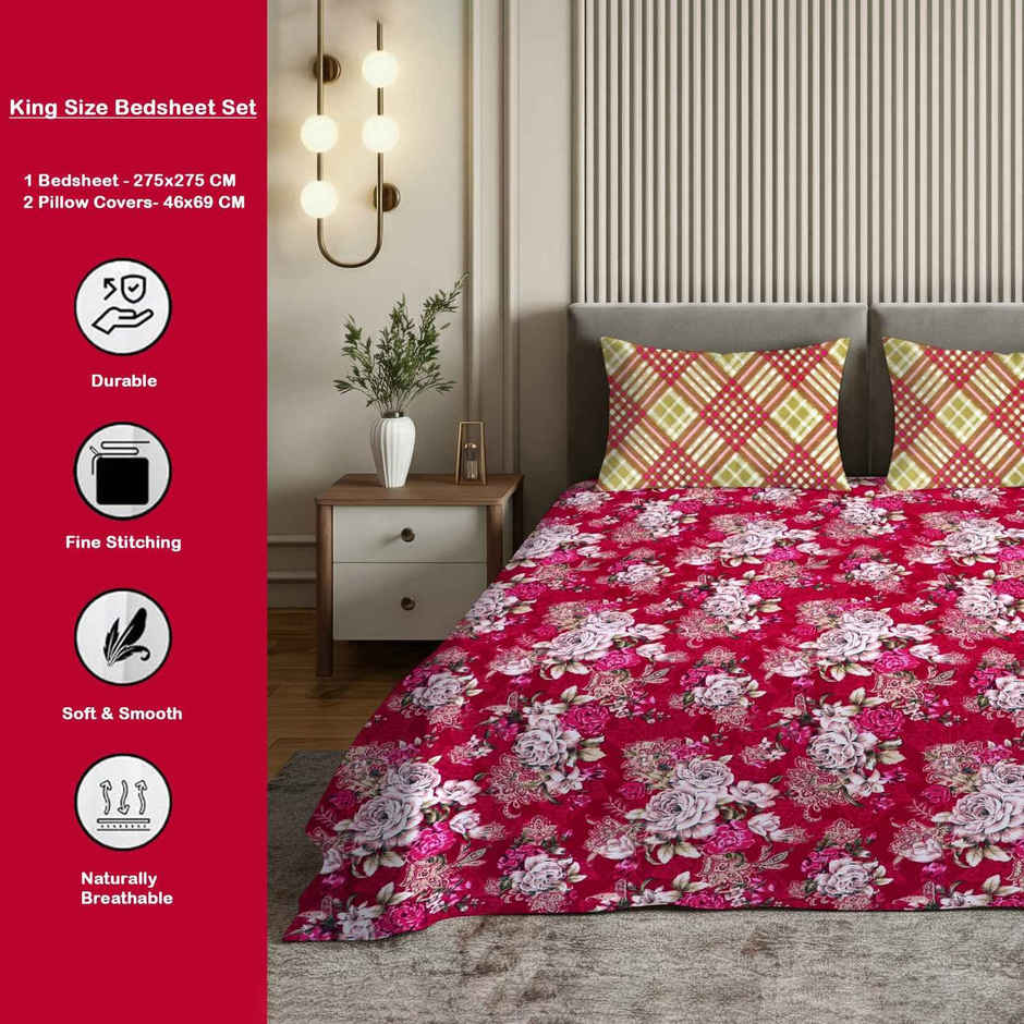 Dream Living 135 GSM King Bedsheet Set |275 x 275 cm| With 2 Pillow Covers