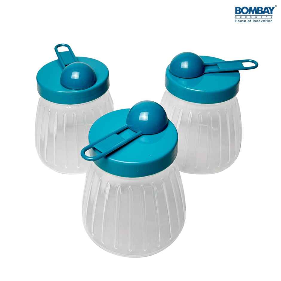 Plastic Container Set with Spoon, Jars 500ml each | Blue | Set of 3