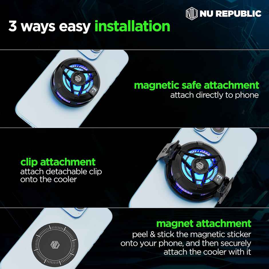 Nu Republic Dread Chill Magnetic Mobile Gaming Cooler with Led Temperature Display (Black)