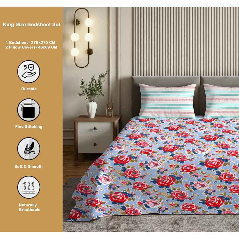 Dream Living 135 GSM King Bedsheet Set |275 x 275 cm| With 2 Pillow Covers