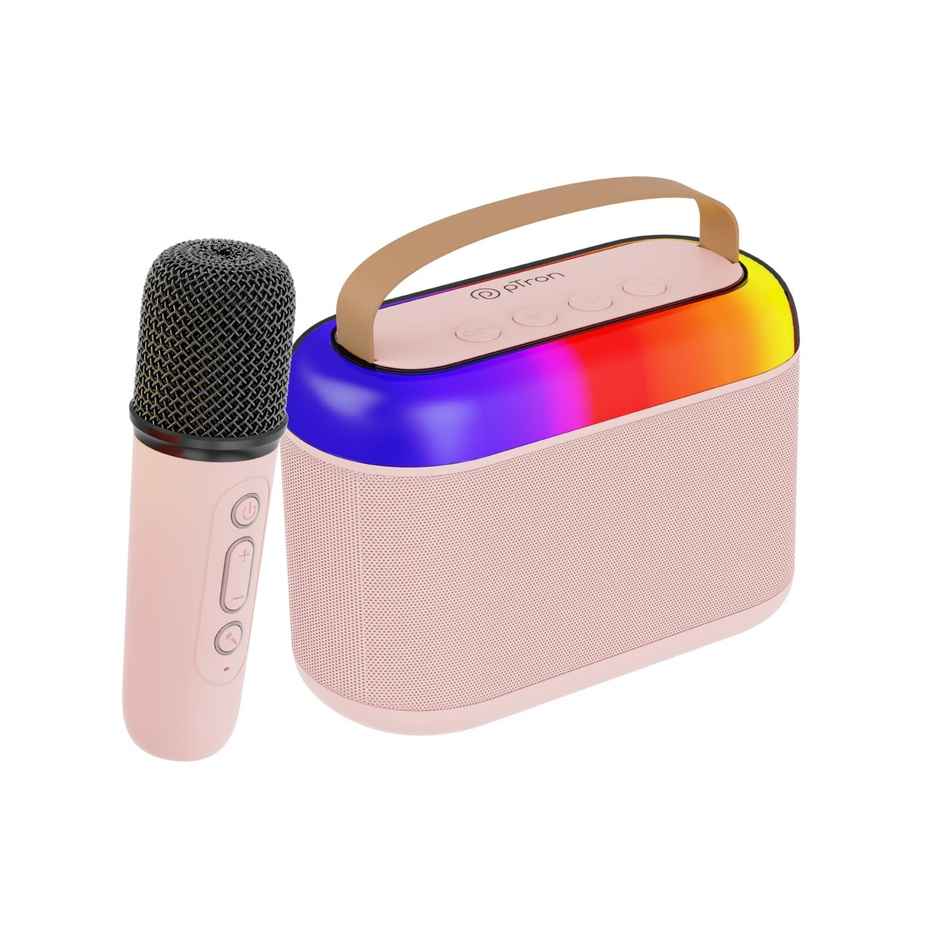 pTron Fusion Joy 20W Bluetooth Speaker with Wireless Karaoke Mic | RGB Lights | 6Hrs Playtime - Pink