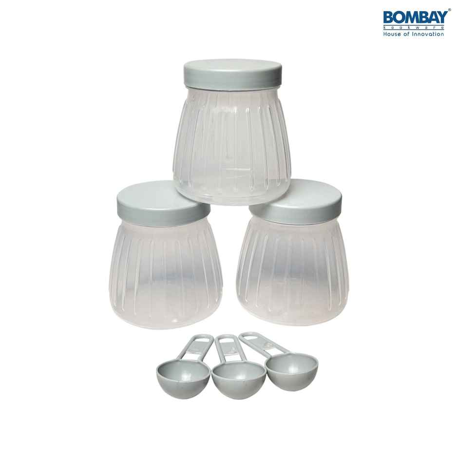 Plastic Container Set with Spoon, Jars 250ml each | Grey | Set of 3