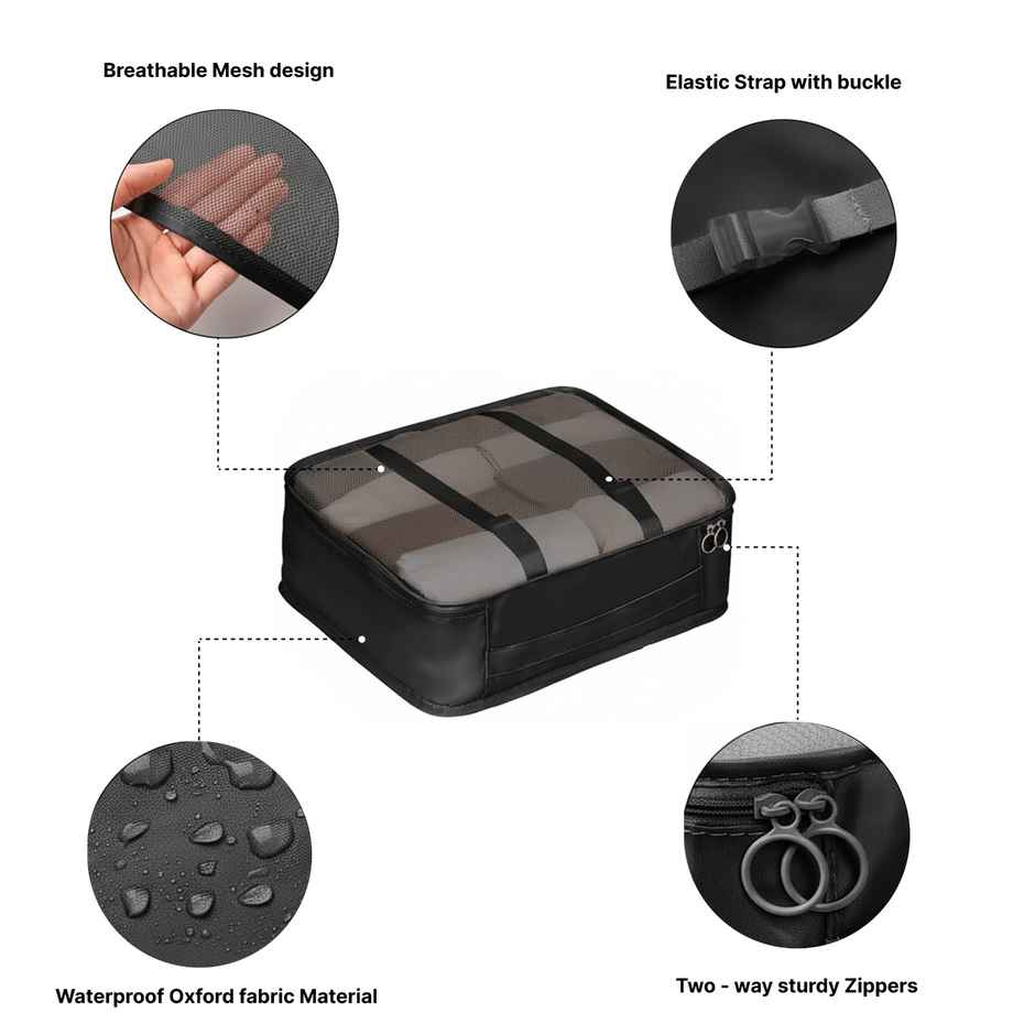 Lazer Polyester Travel Organizer Bag 3 Packing Cubes + 3 Pouches + 1 Toiletry Organizer Bag | Black