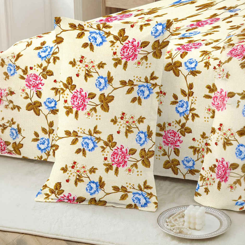 Dream Living Double Bedsheet Set | Cream - 210 x 220 cm
