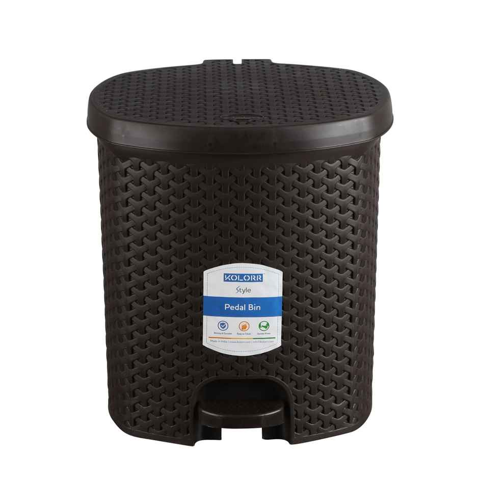 Kolorr Magnum 6 Litres Dustbin With Lid Plastic Pedal Bin With Inner Bucket For Home - Dark Brown