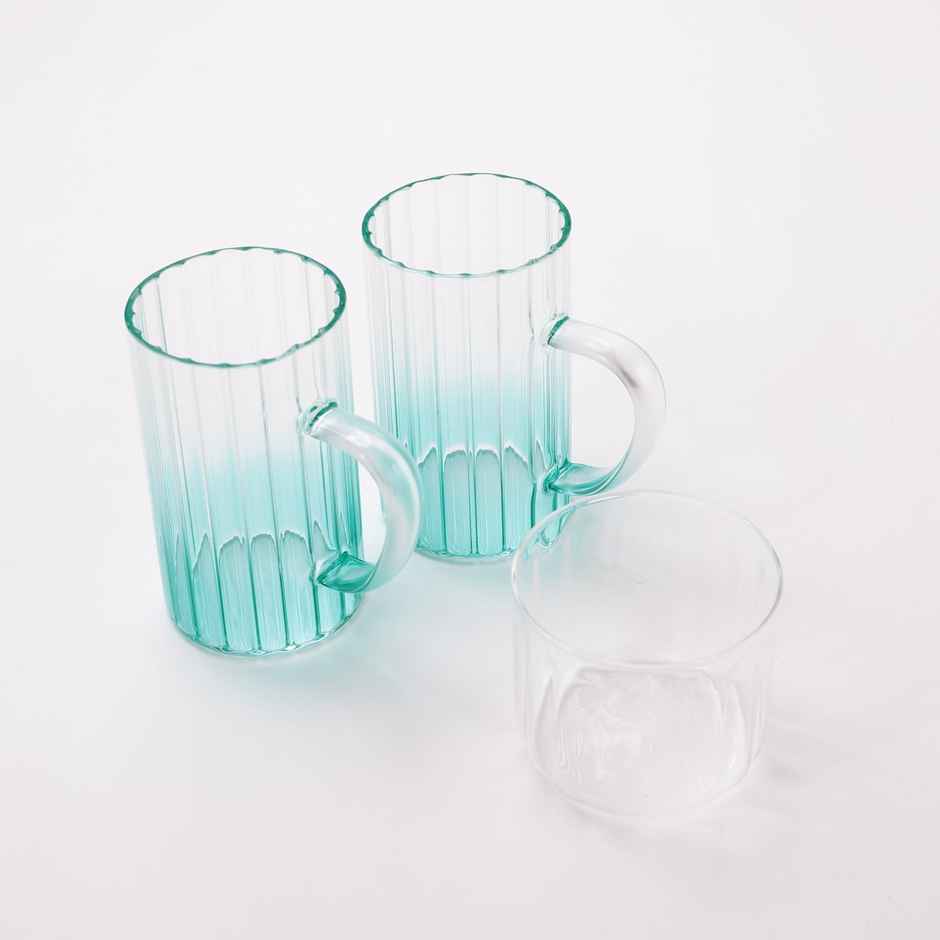 Umai Glass Jug Set With Stainless Steel Lid And 2 Cups | 1200Ml Glass Jug- 280Ml Mugs