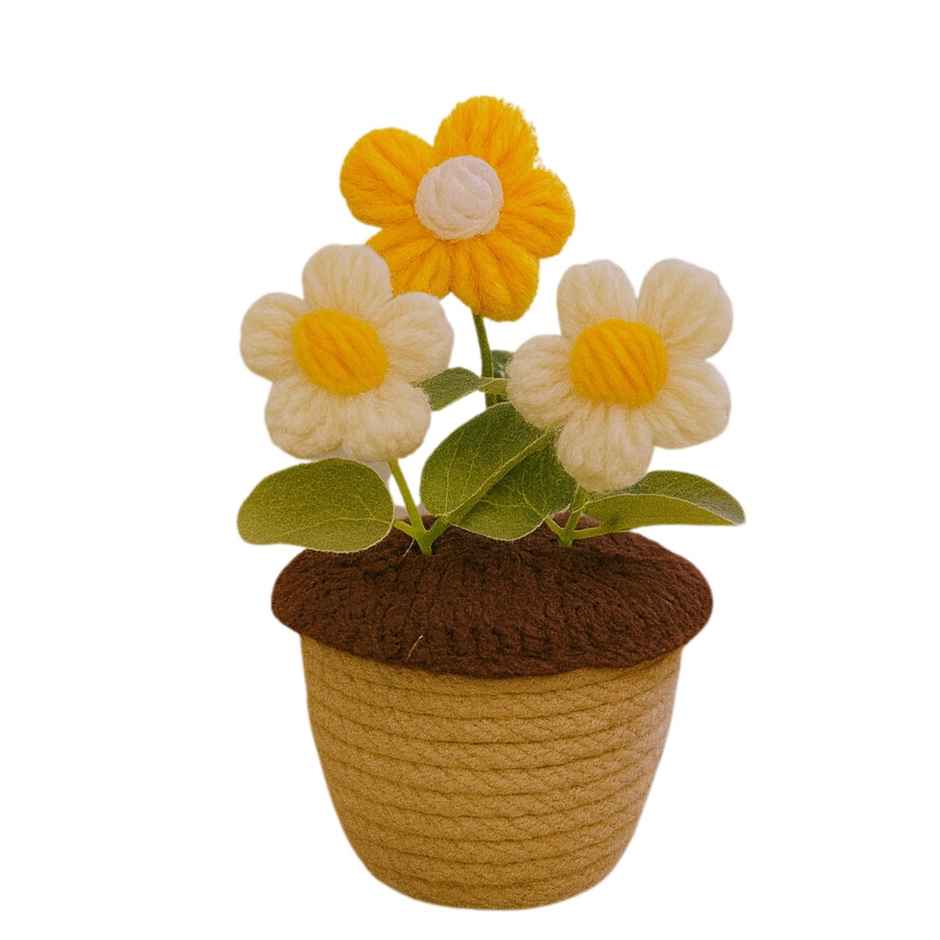 Bosco Handcrafted Crochet Flower Pot 6 Inch | Yellow White