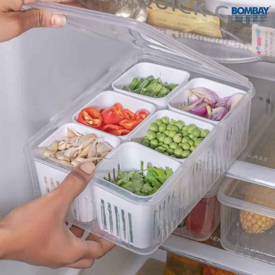 6 Grid Fridge Storage Boxes Freezer Storage Containers | White