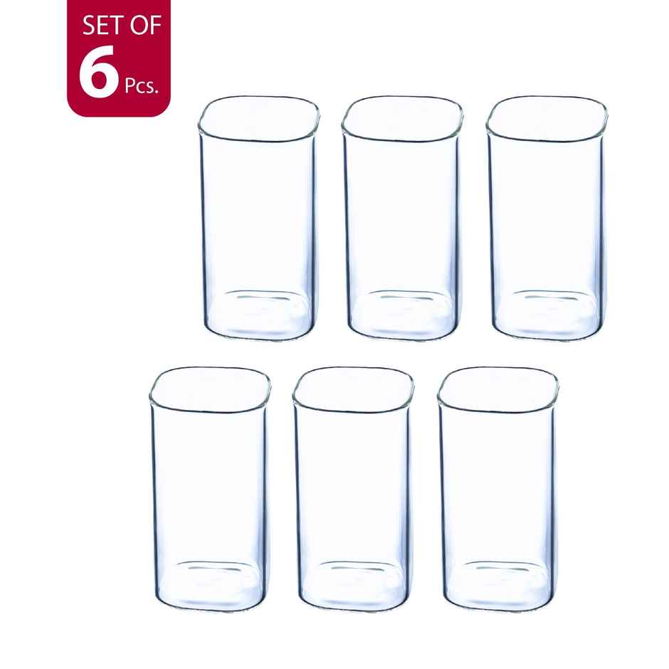 Sanjeev Kapoor Berlin High Borosilicate Square Glass 330 ml - Set Of 6 pcs
