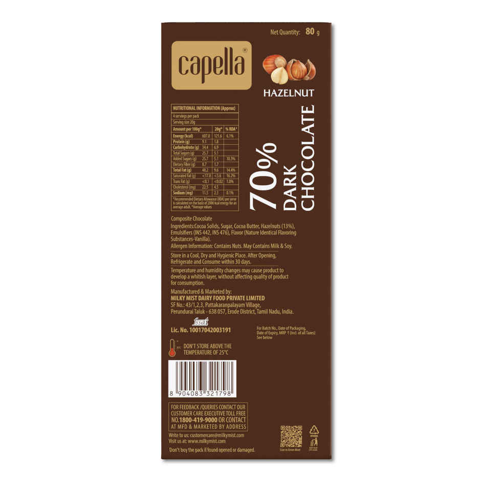 Milky Mist Capella Dark Chocolate 70 Per Hazelnut