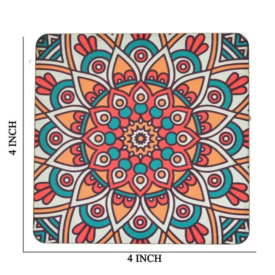 Sanjeev Kapoor by OGGN Vista Printed MDF Coaster Set of 4 - Coffee Mug & Glasses (4 Inch )