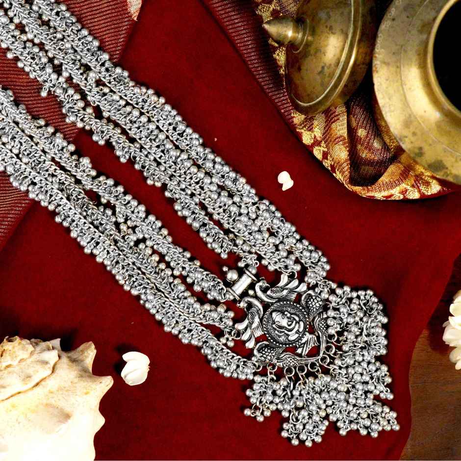 Teejh Krisha Silver Oxidized Ghungroo Necklace