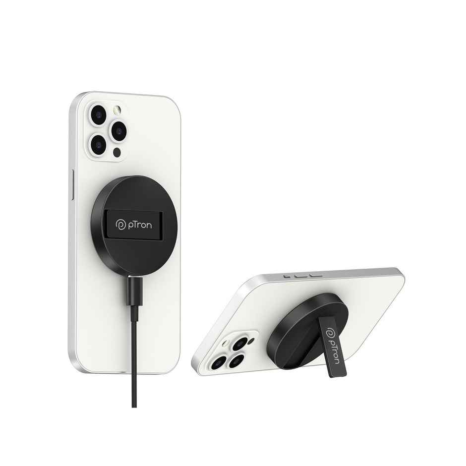 pTron Dynamo Ring V2 15W Magnetic Wireless Charger For Iphone | Samsung & Qi2 Devices - Black