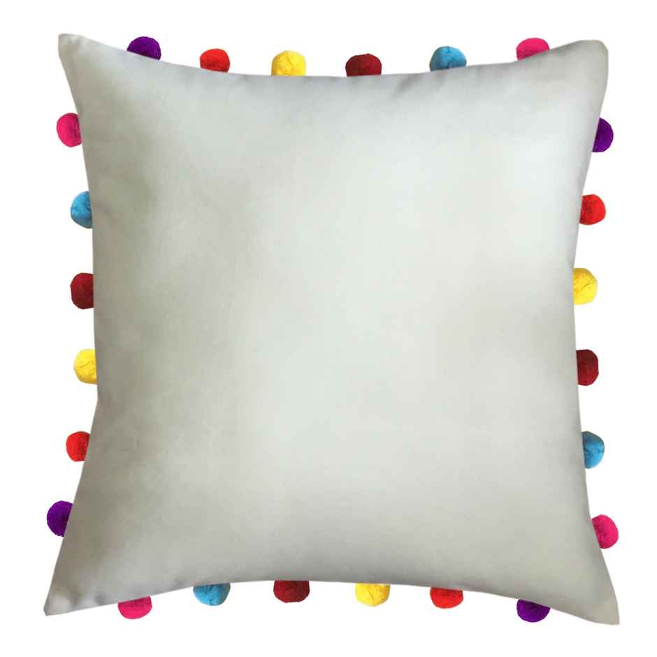 Lushomes Boho Cushion Cover - Off White | 18 x 18 inch | Tassels & Pom Pom