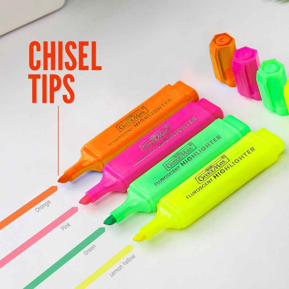 Soni OfficeMate Fluorescent Highlighters | Mix Vibrant Colors | Smooth Flow | 3x Longer Lasting