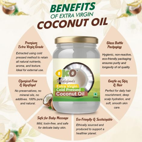 OKO Wholefoods Extra Virgin Coconut Oil | Cold Pressed & Unrefined | Glass Bottle