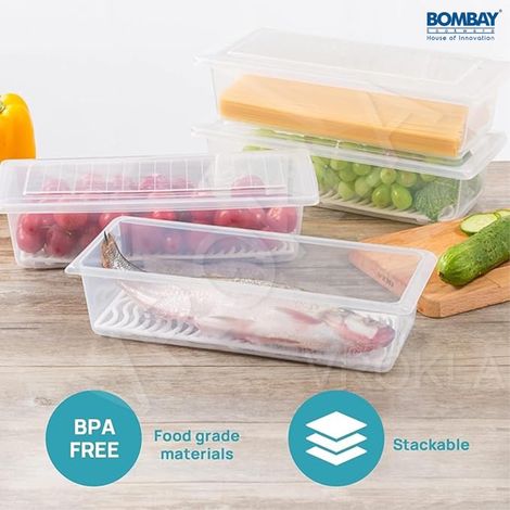 6pcs Fridge Storage Boxes Fridge Organizer with Removable Drain Plate and Lid | 1500 Ml