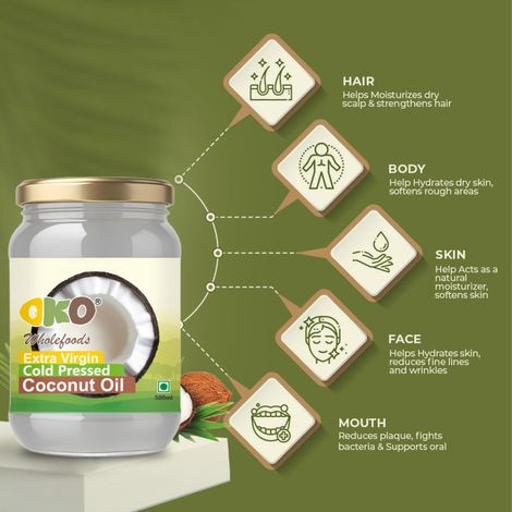 OKO Wholefoods Extra Virgin Coconut Oil | Cold Pressed & Unrefined | Glass Bottle