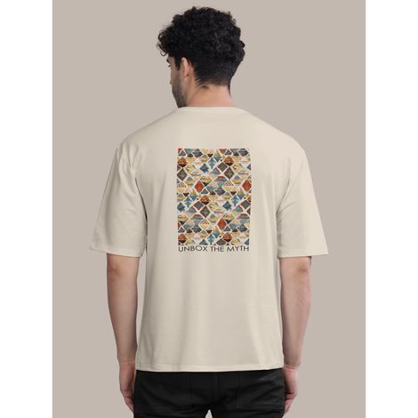 Bullmer Men's Oversized T-shirt Front and Back Printed | Black, Chalk | XL
