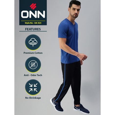 ONN Premium Men's Solid Pure Cotton V Neck T-shirts | Royal Blue | Size - 2XL