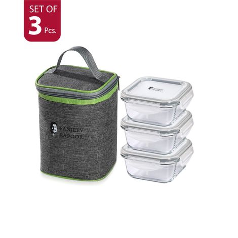 Sanjeev Kapoor Boston Square Lunch Box 3 x 400 Ml - Set Of 3 Pcs With Bag