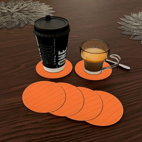 Kuber Industries Coaster | Tea Coasters for Office Table | Foam Tea Coasters | 6 Piece | Orange