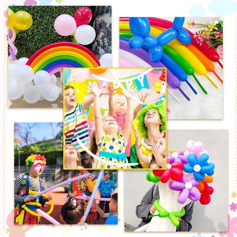 Rainbow Balloons | Long Balloons for Kids / Twisting Balloons with Balloon Pump | Pack Of 100 | Party Propz