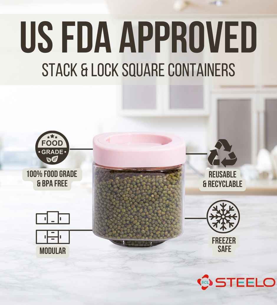Steelo Stack & Lock Square Container 600 ml 3 Pcs Set