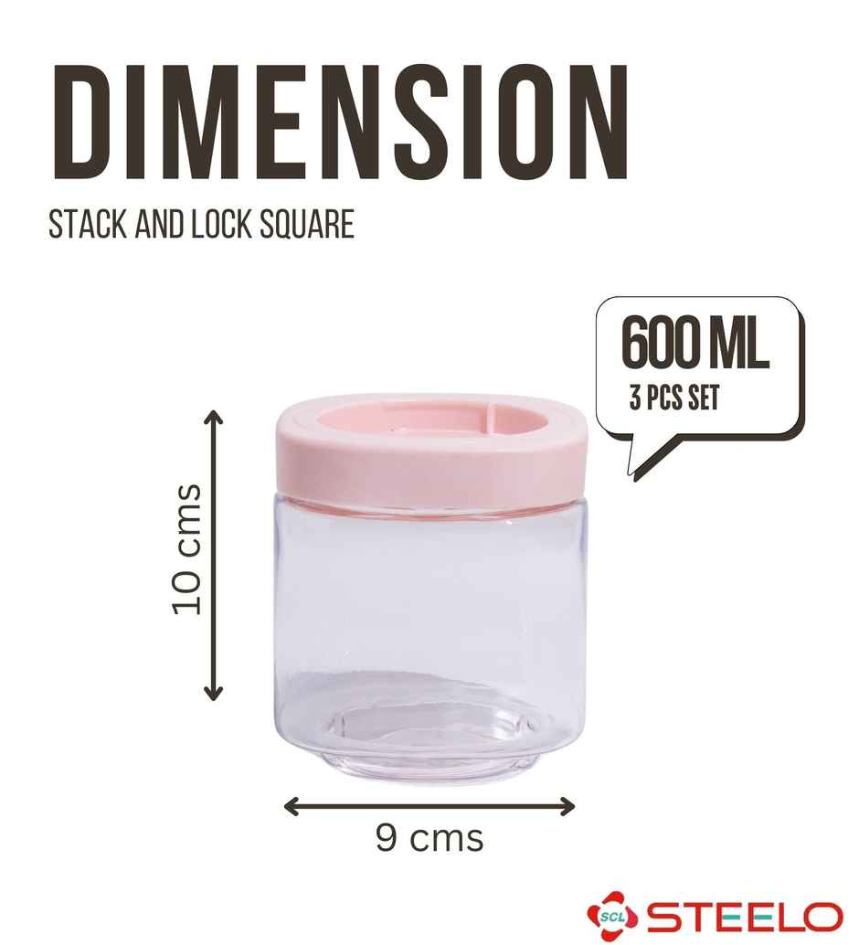 Steelo Stack & Lock Square Container 600 ml 3 Pcs Set