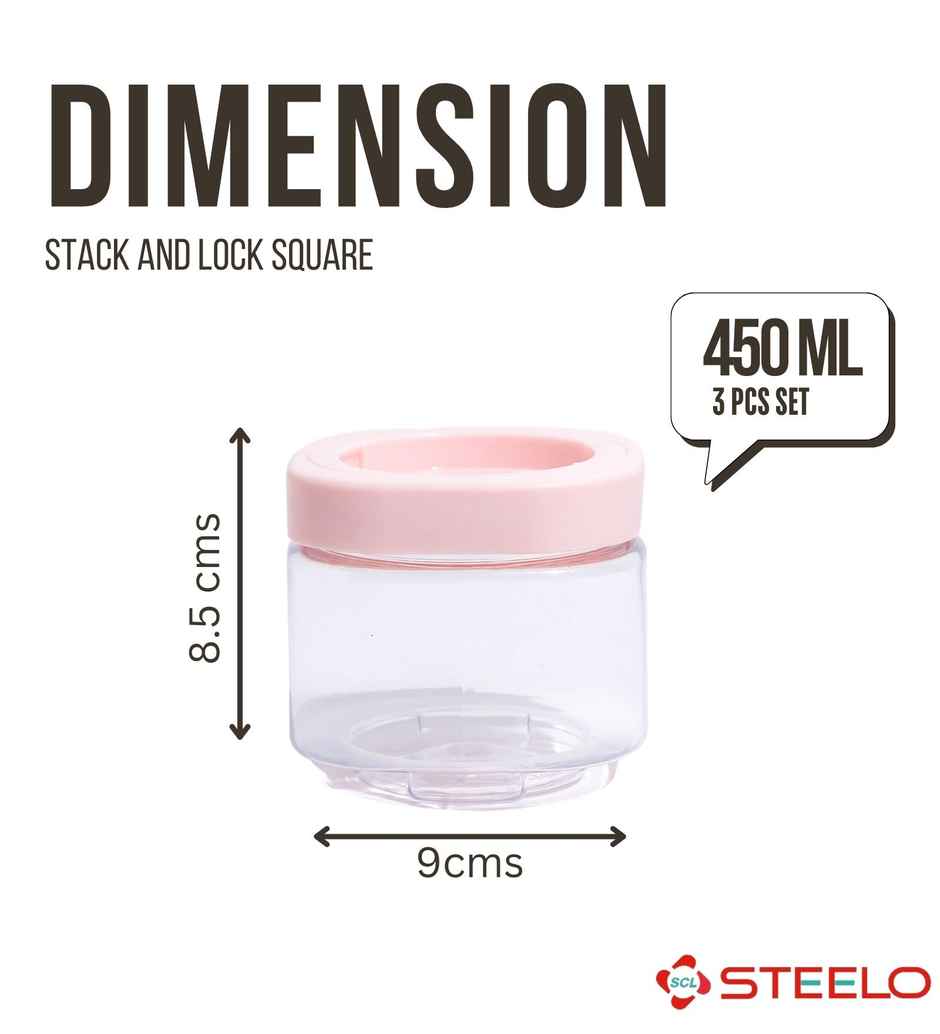 Steelo Stack & Lock Square Container 450 ml 3 Pcs Set