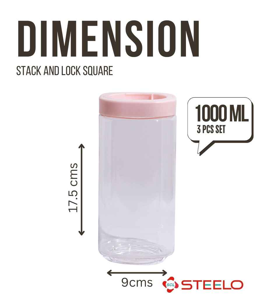 Steelo Stack & Lock Square Container 1000 ml 3 Pcs Set
