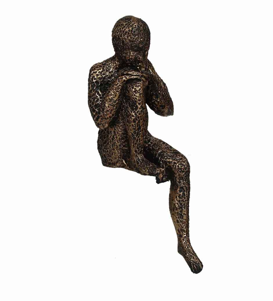 Casacraft Pepperfry Showpiece Thinking Man Statue Sitting On Rock Decorative Figurine Resin Brown