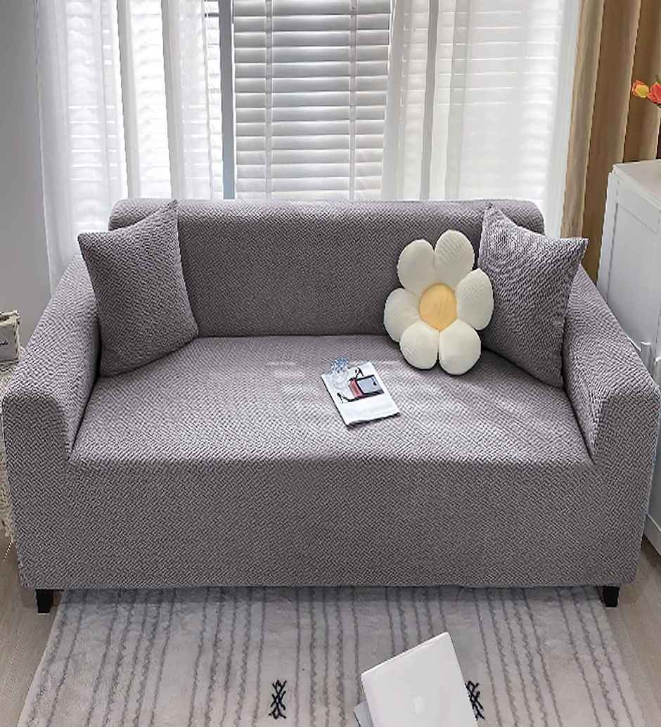 Casacraft by Pepperfry Jacquard Sofa Cover | Washable Couch Cover | Grey | 230 x 185 cm