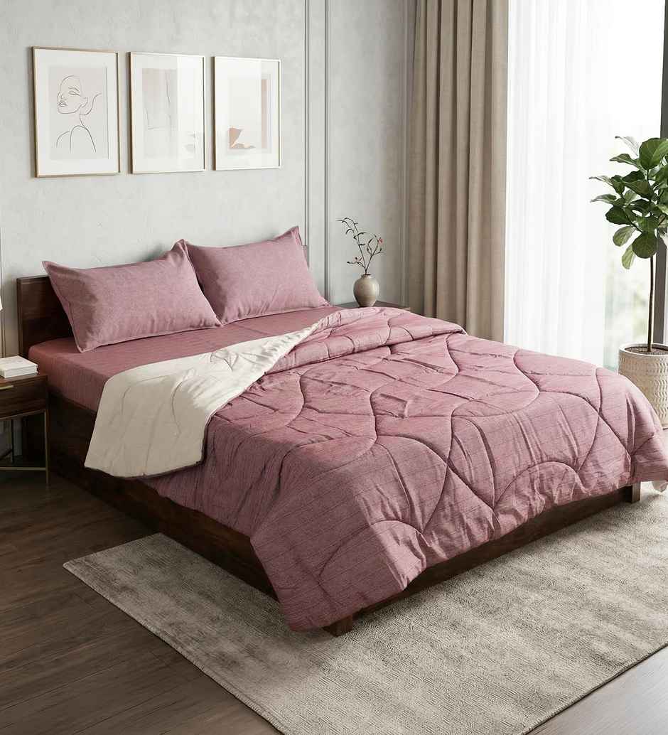 Casacraft Pepperfry Bedding Sets Chico Wine 210Tc Cotton Blanket With 1 Bedsheet & 2 Pillow Cover
