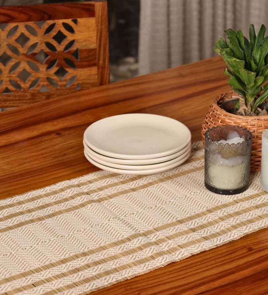 Casacraft by Pepperfry Grass Table Runner | Dining Table Runner | Off White | 33 x 12.7 cm