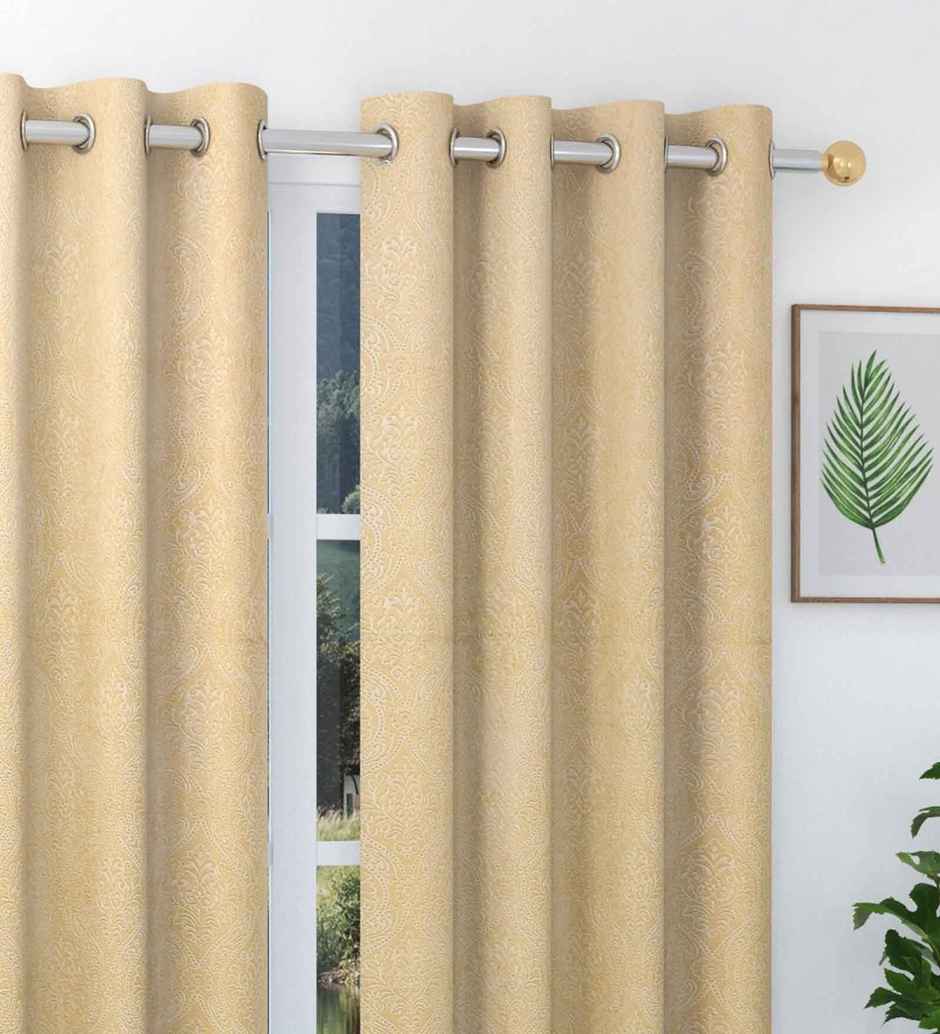 CasaCraft Pepperfry Door Curtain 9ft Set of 2 Cream Floral Velvet Blackout Eyelet for Living Room