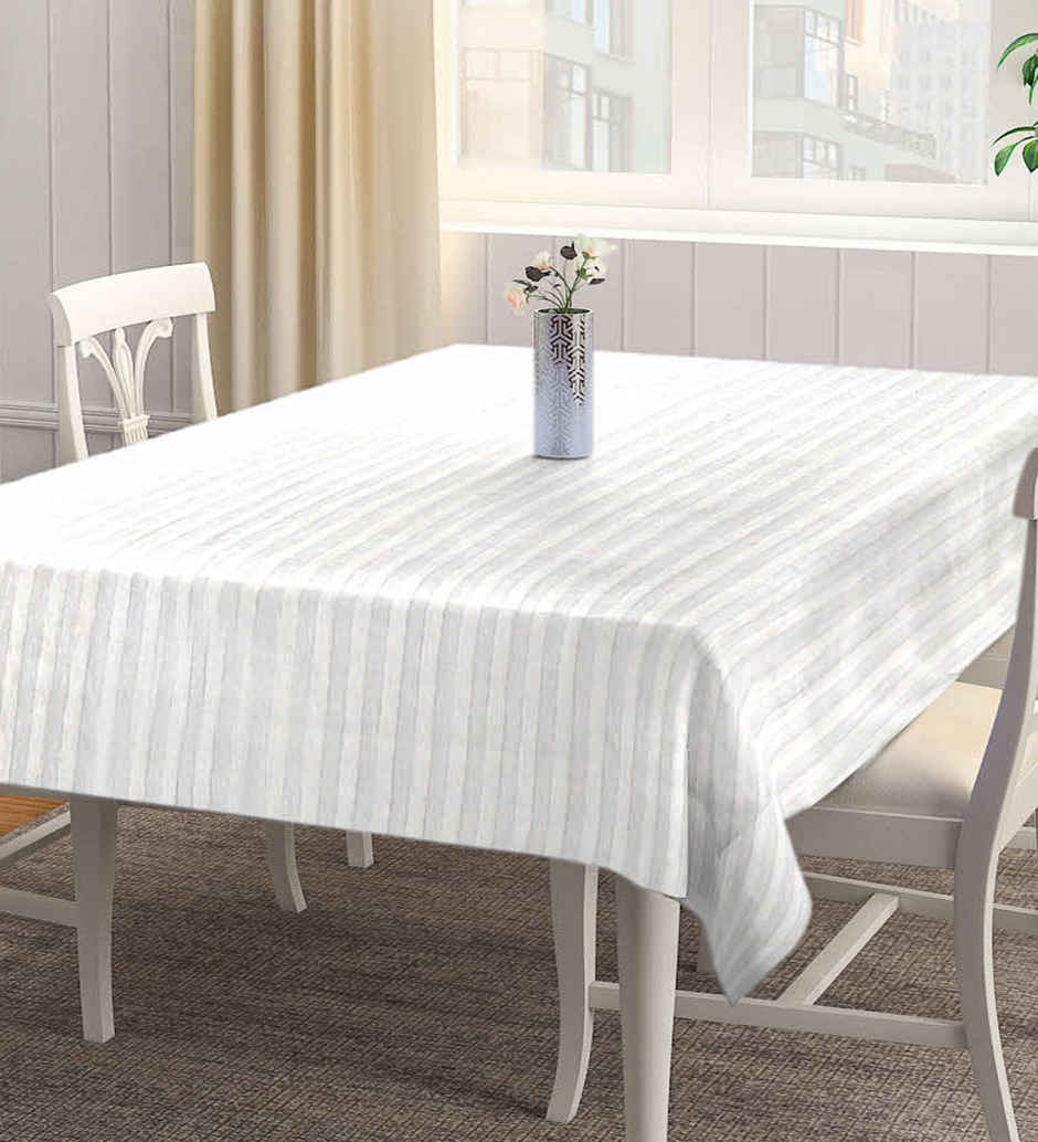 Casacraft by Pepperfry Cotton Blend Table Cloth | Dining Table Cover | White | 90 x 60 in