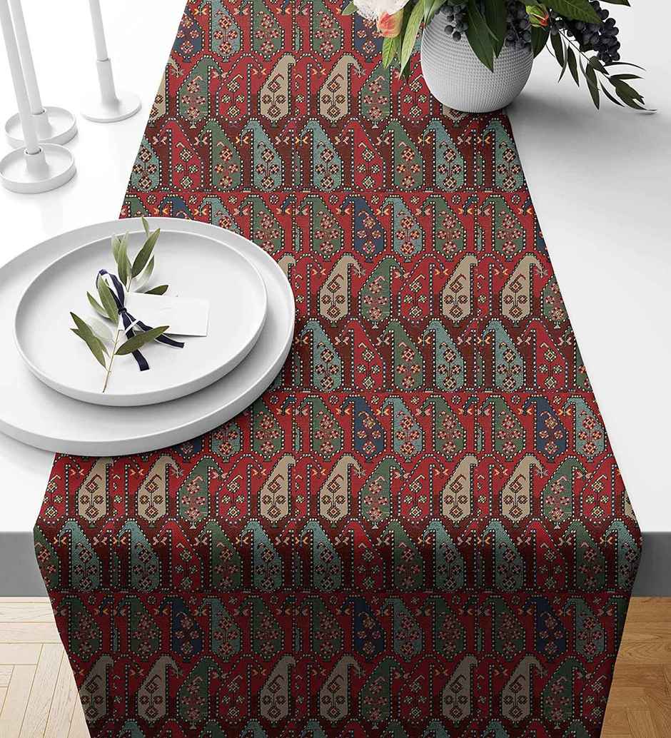 Casacraft by Pepperfry Poly Cotton Dining Table Runner | Red | 33 x 152 cm